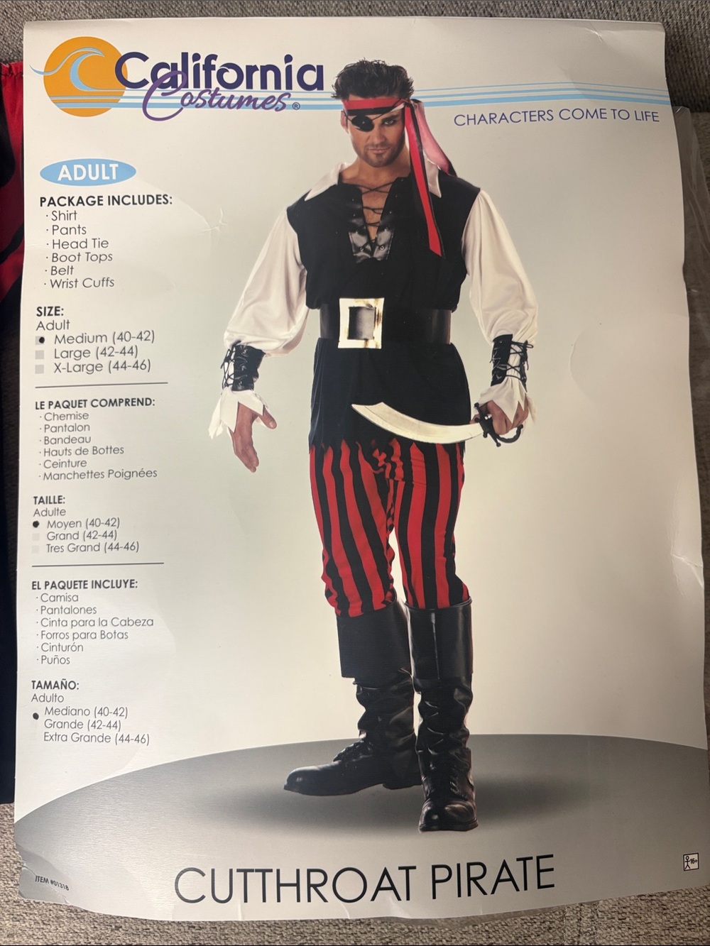 California Costumes Cutthroat Pirate Costume in Black, Red & White